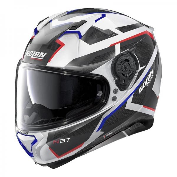 Casque Nolan N87 PLUS OVERLAND N-COM - Blanc / Rouge / Bleu