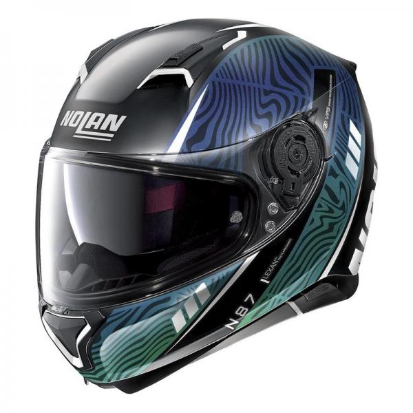 Casque Nolan N87 SIOUX N-COM MAT - Noir / Bleu / Vert