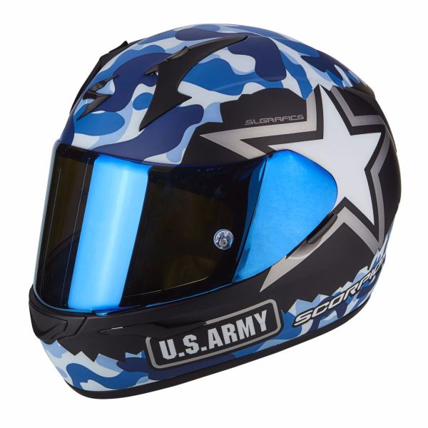 Casque Scorpion EXO-390 ARMY MAT - Bleu / Silver