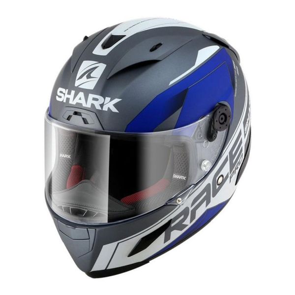 Casque Shark RACE-R PRO SAUER MAT - Anthracite / Bleu / Blanc