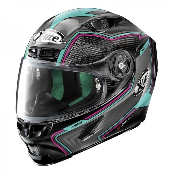 Casque X-Lite X-803 ULTRA CARBON HANGAR - Gris / Aqua / Fushia