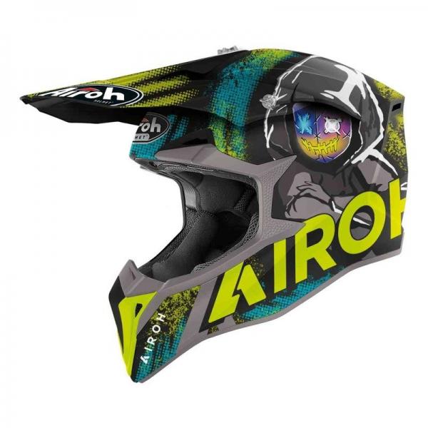 Casque Airoh WRAAP ALIEN MAT - Jaune Fluo / Bleu / Gris