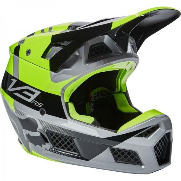 Casque Fox V3 RS RIET - Jaune Fluo / Gris / Blanc