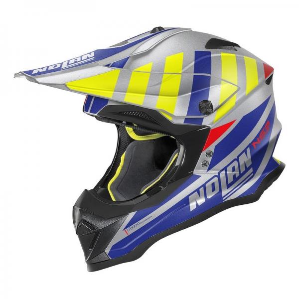 Casque Nolan N53 CLIFFJUMPER MAT - Argent / Bleu / Jaune