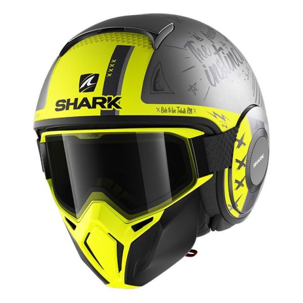 Casque Shark STREET DRAK TRIBUTE RM MAT - Anthracite / Argent / Jaune